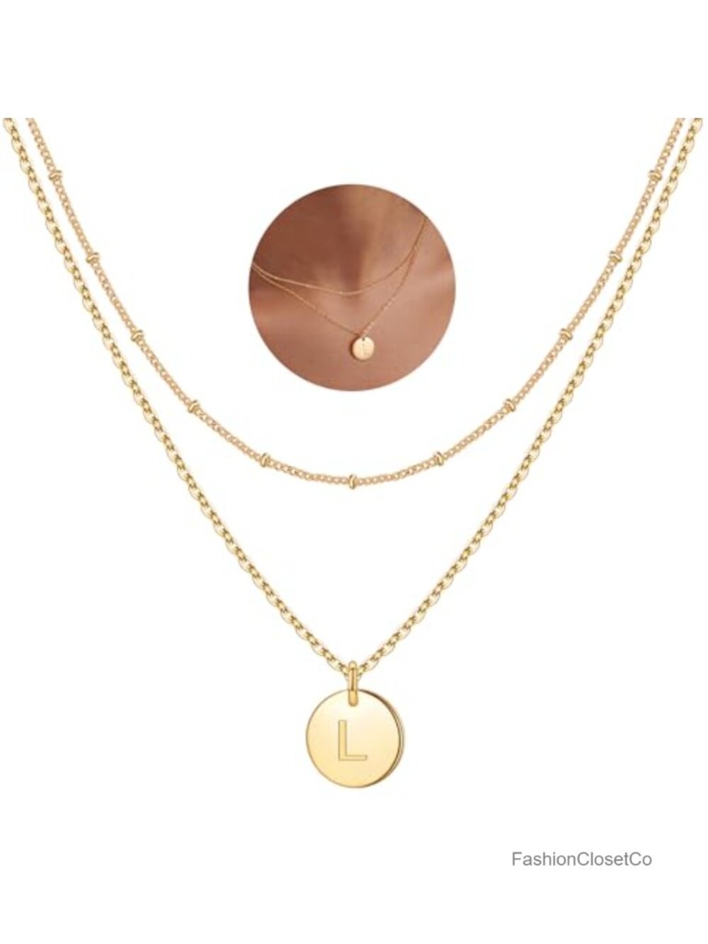 14K Gold Plated Initial Disc Necklace Layered Dainty Jewelry Gift for Women